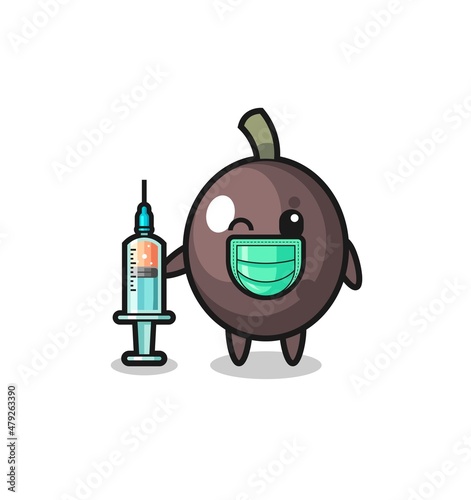 black olive mascot as vaccinator