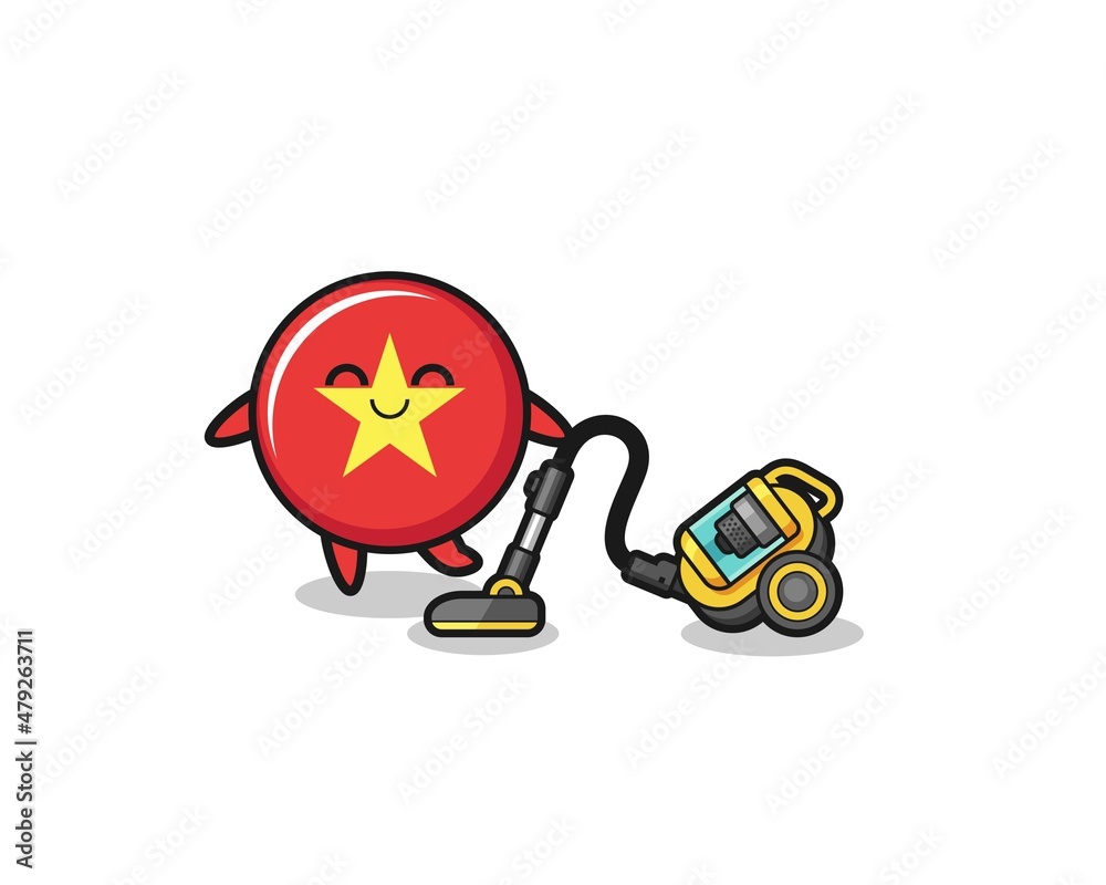 cute vietnam flag holding vacuum cleaner illustration cute vietnam flag holding vacuum cleaner illustration