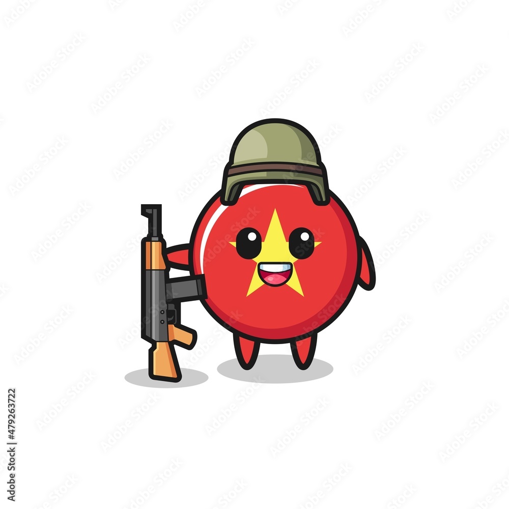 cute vietnam flag mascot as a soldier