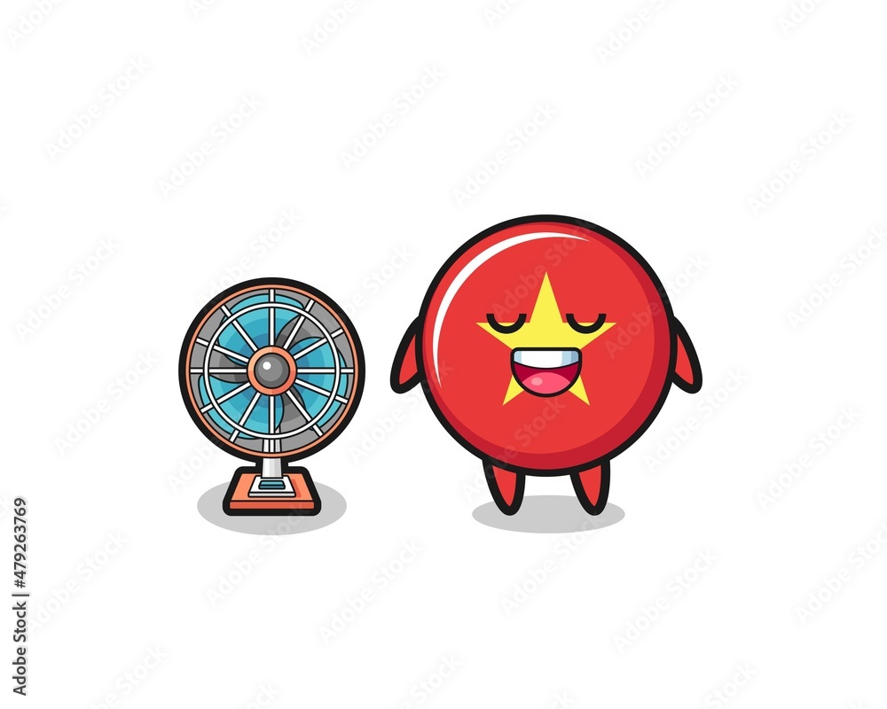 Fototapeta premium cute vietnam flag is standing in front of the fan