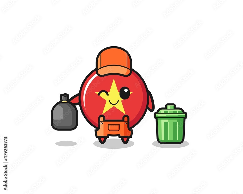 the mascot of cute vietnam flag as garbage collector the mascot of cute vietnam flag as garbage collector