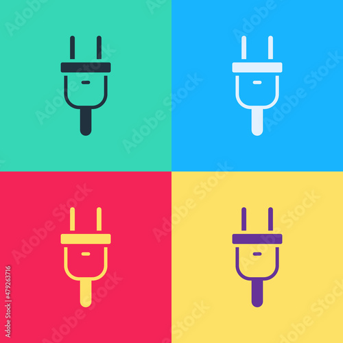 Pop art Electric plug icon isolated on color background. Concept of connection and disconnection of the electricity. Vector
