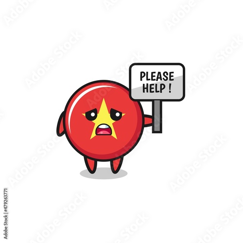 cute vietnam flag hold the please help banner