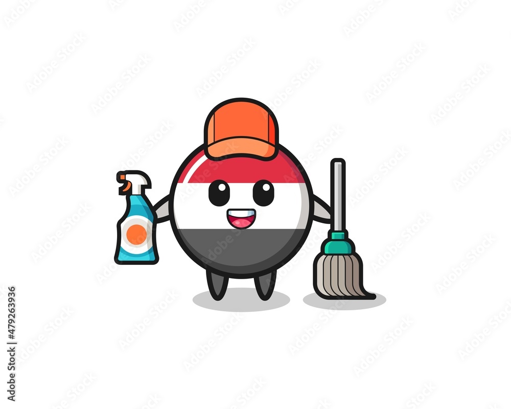 cute yemen flag character as cleaning services mascot