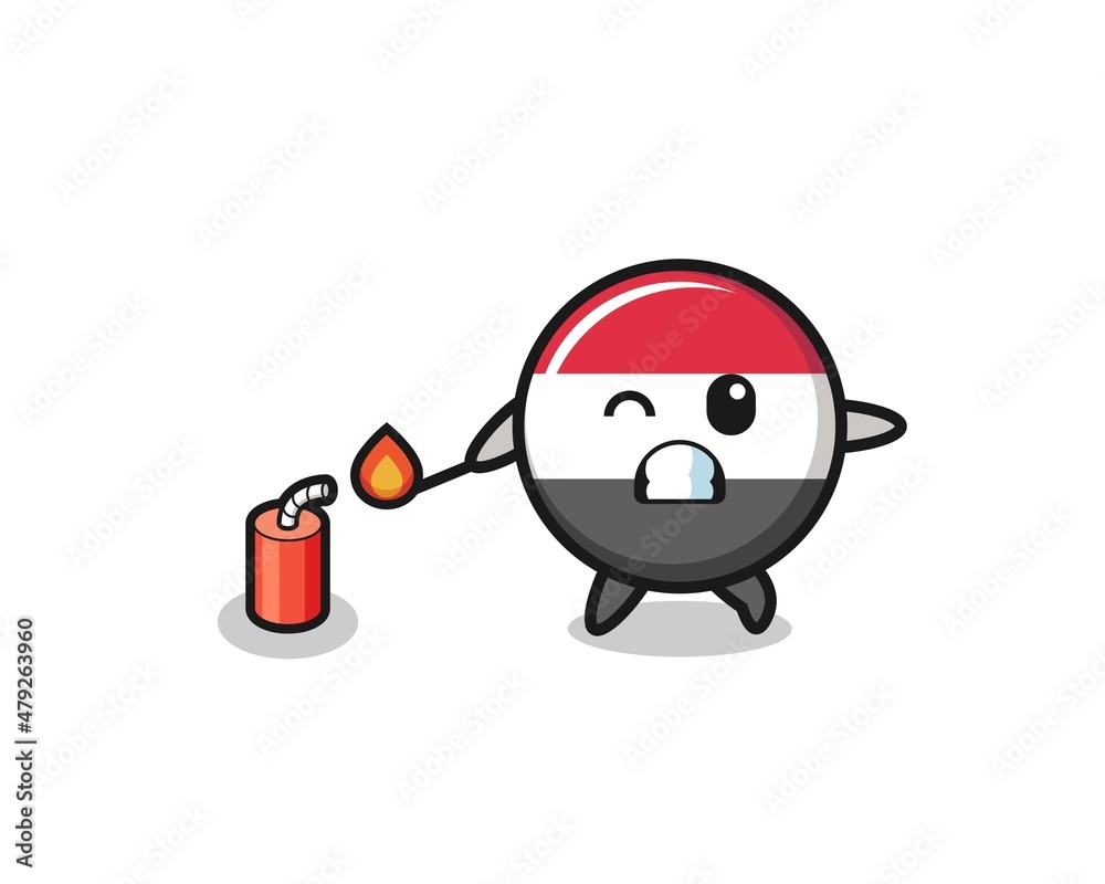yemen flag mascot illustration playing firecracker yemen flag mascot illustration playing firecracker