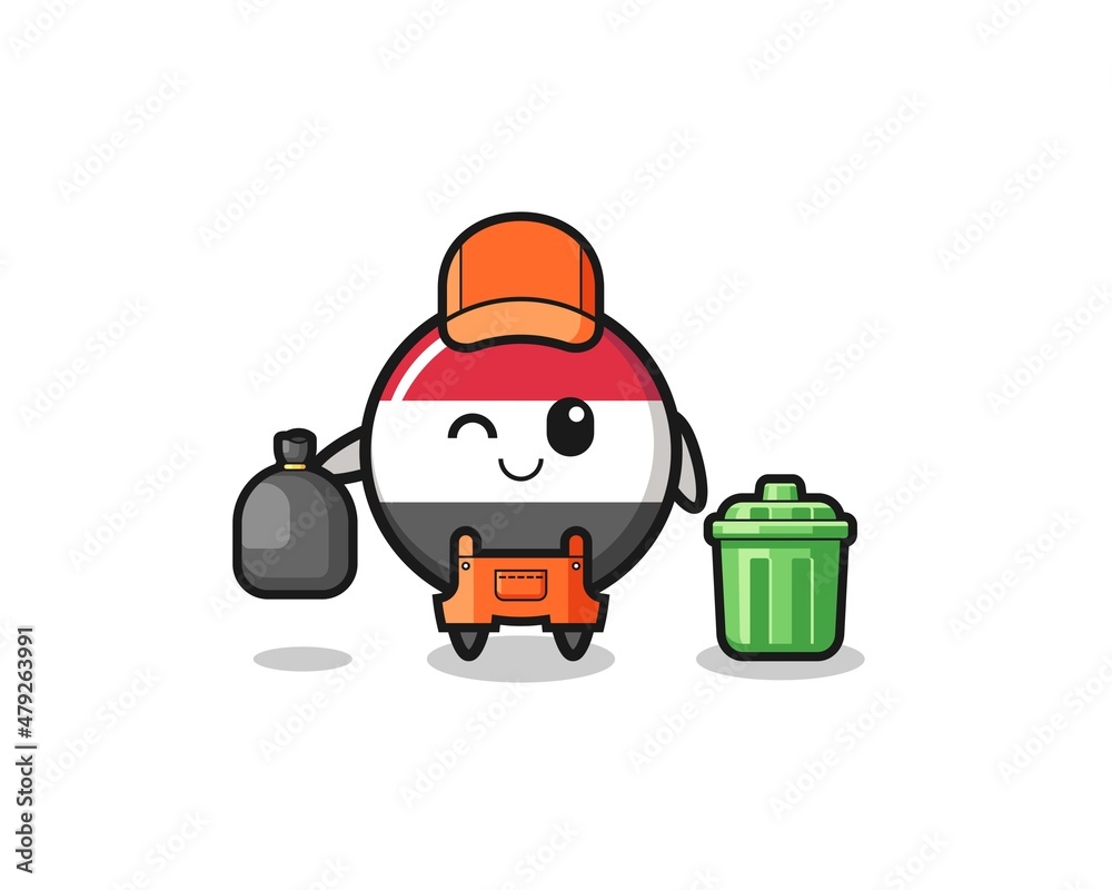 the mascot of cute yemen flag as garbage collector the mascot of cute yemen flag as garbage collector