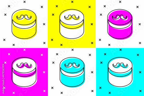Set Gel or wax for hair styling icon isolated on color background. Hair cosmetic. Jar with product for styling hair and mustache. Vector