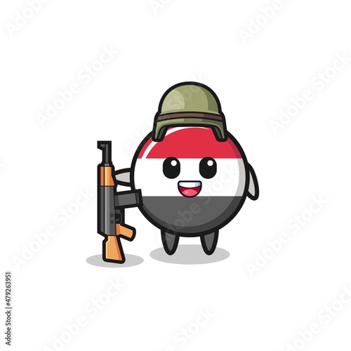 cute yemen flag mascot as a soldier