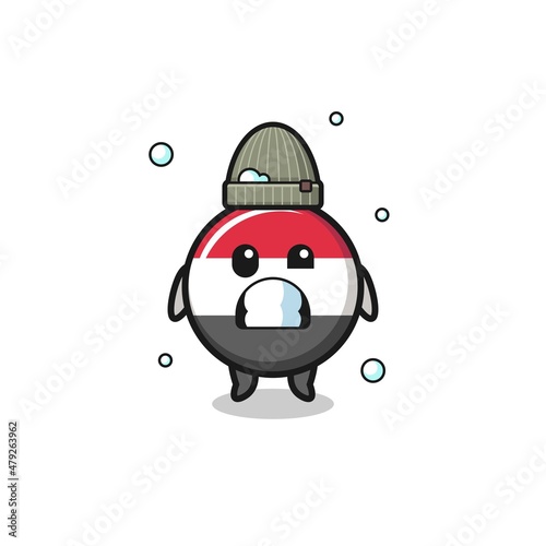cute cartoon yemen flag with shivering expression