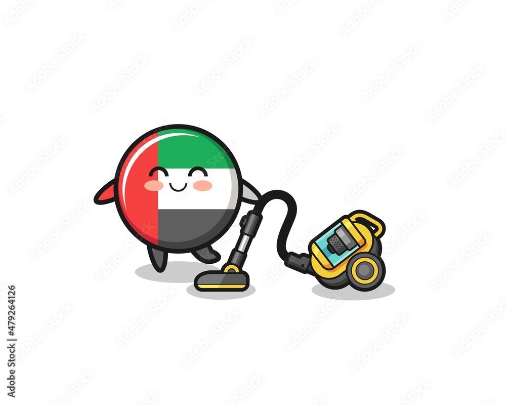 cute uae flag holding vacuum cleaner illustration