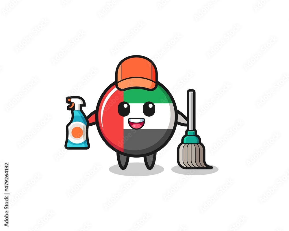 cute uae flag character as cleaning services mascot