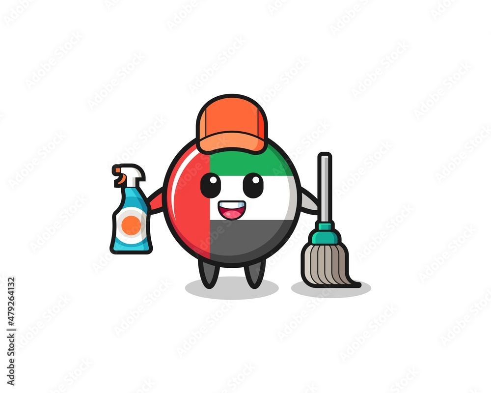 cute uae flag character as cleaning services mascot cute uae flag character as cleaning services mascot
