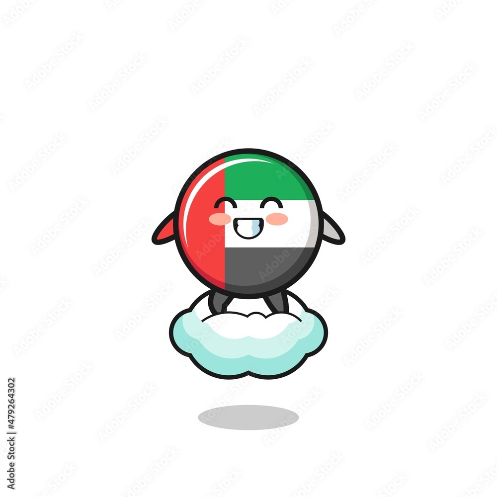cute uae flag illustration riding a floating cloud