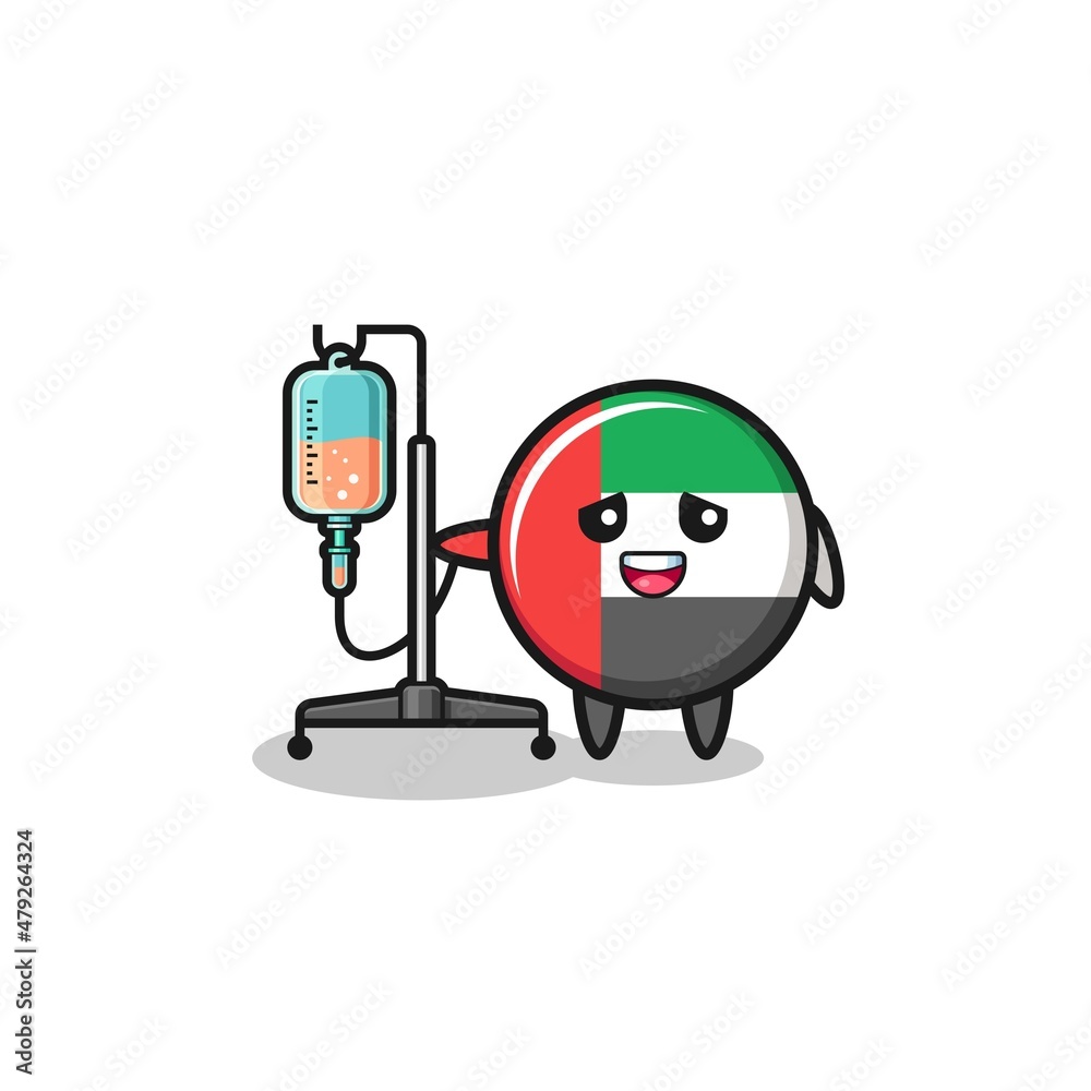 cute uae flag character standing with infusion pole