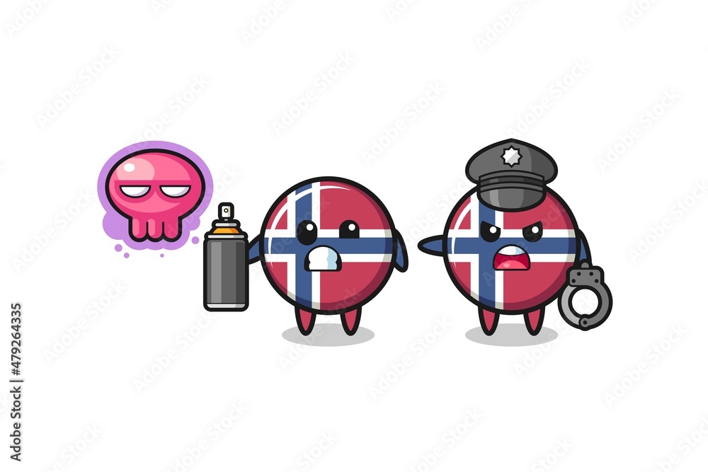 norway flag cartoon doing vandalism and caught by the police norway flag cartoon doing vandalism and caught by the police