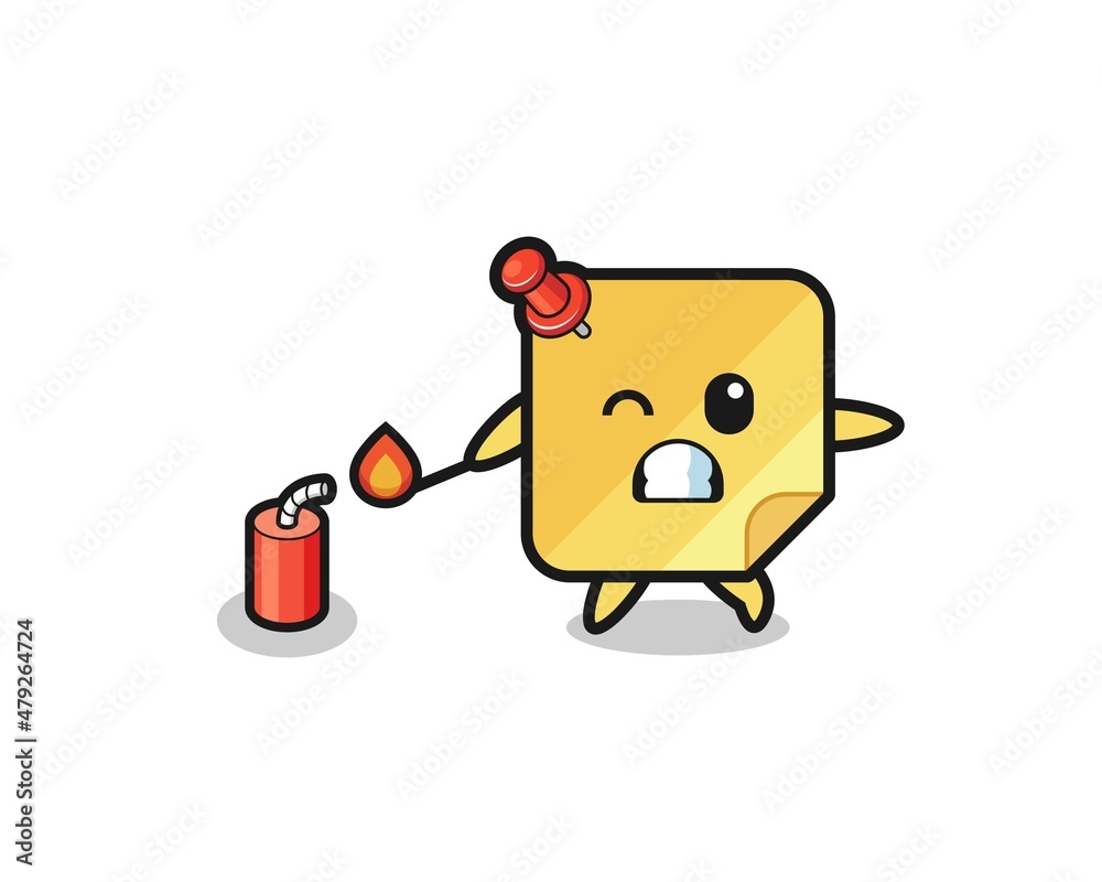 sticky notes mascot illustration playing firecracker