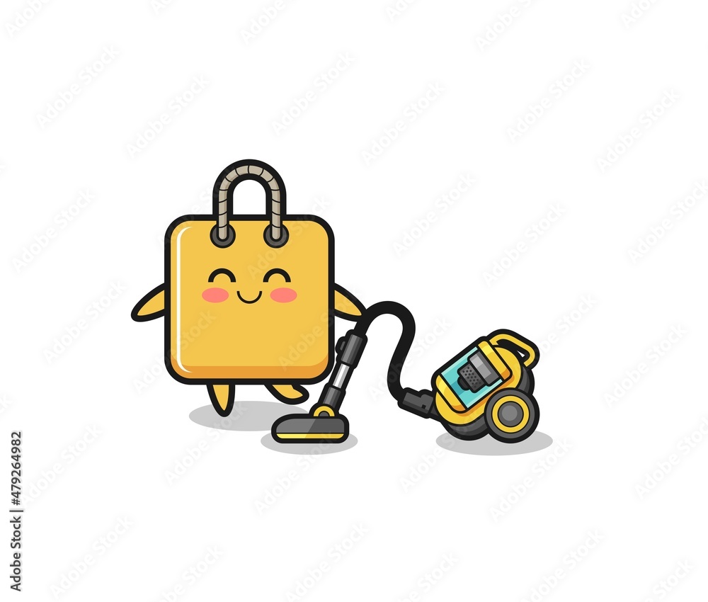 cute shopping bag holding vacuum cleaner illustration