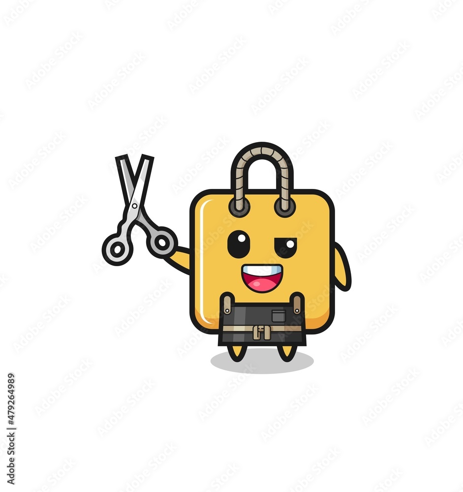 shopping bag character as barbershop mascot