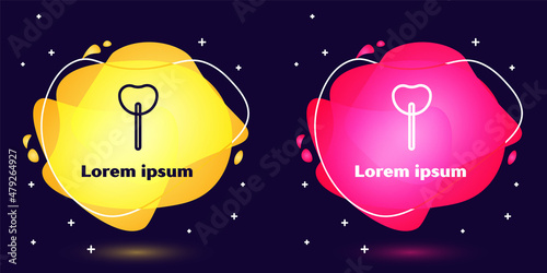 Set line Lollipop icon isolated on blue background. Food, delicious symbol. Abstract banner with liquid shapes. Vector