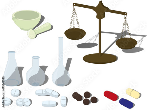 Apothecary supplies collection vector illustration
