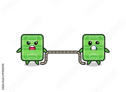 cute football field character is playing tug of war game