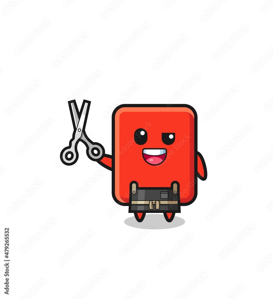 red card character as barbershop mascot