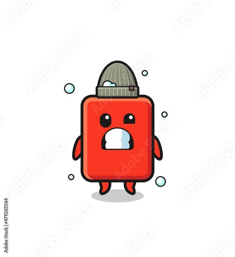 cute cartoon red card with shivering expression