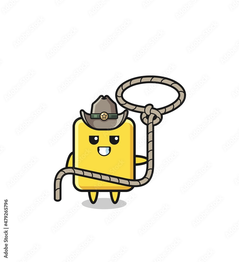 the yellow card cowboy with lasso rope