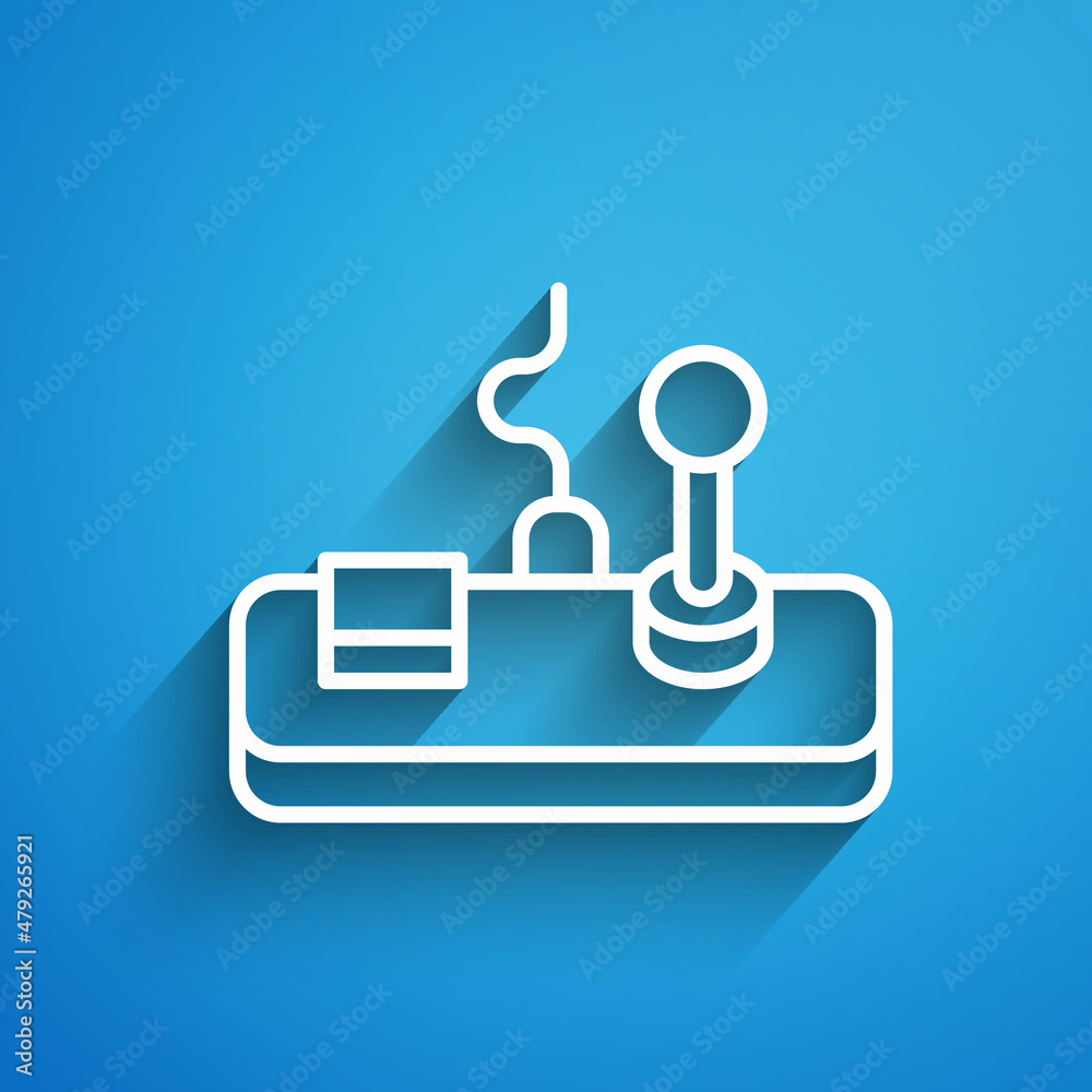 White line Gamepad icon isolated on blue background. Game controller. Long shadow. Vector White line Gamepad icon isolated on blue background. Game controller. Long shadow. Vector