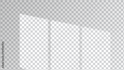 Window sunlight and shadow overlay for white wall mockups. Transparent vector effect for realistic light imitation