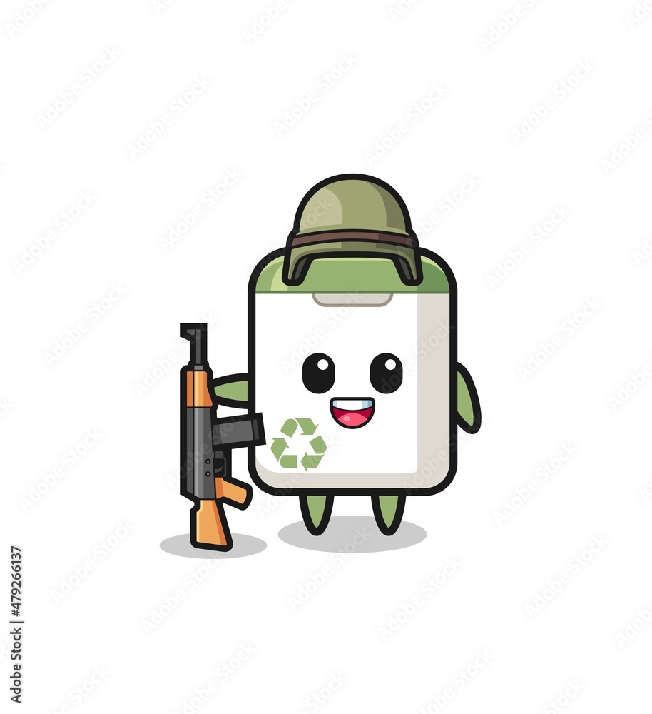 cute trash can mascot as a soldier cute trash can mascot as a soldier