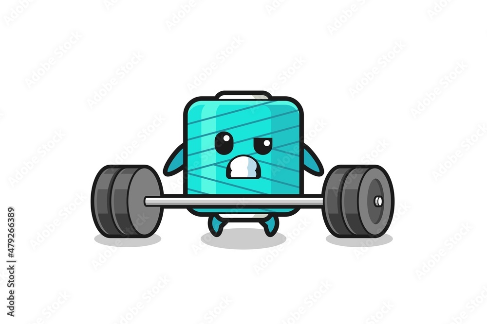 cartoon of yarn spool lifting a barbell cartoon of yarn spool lifting a barbell