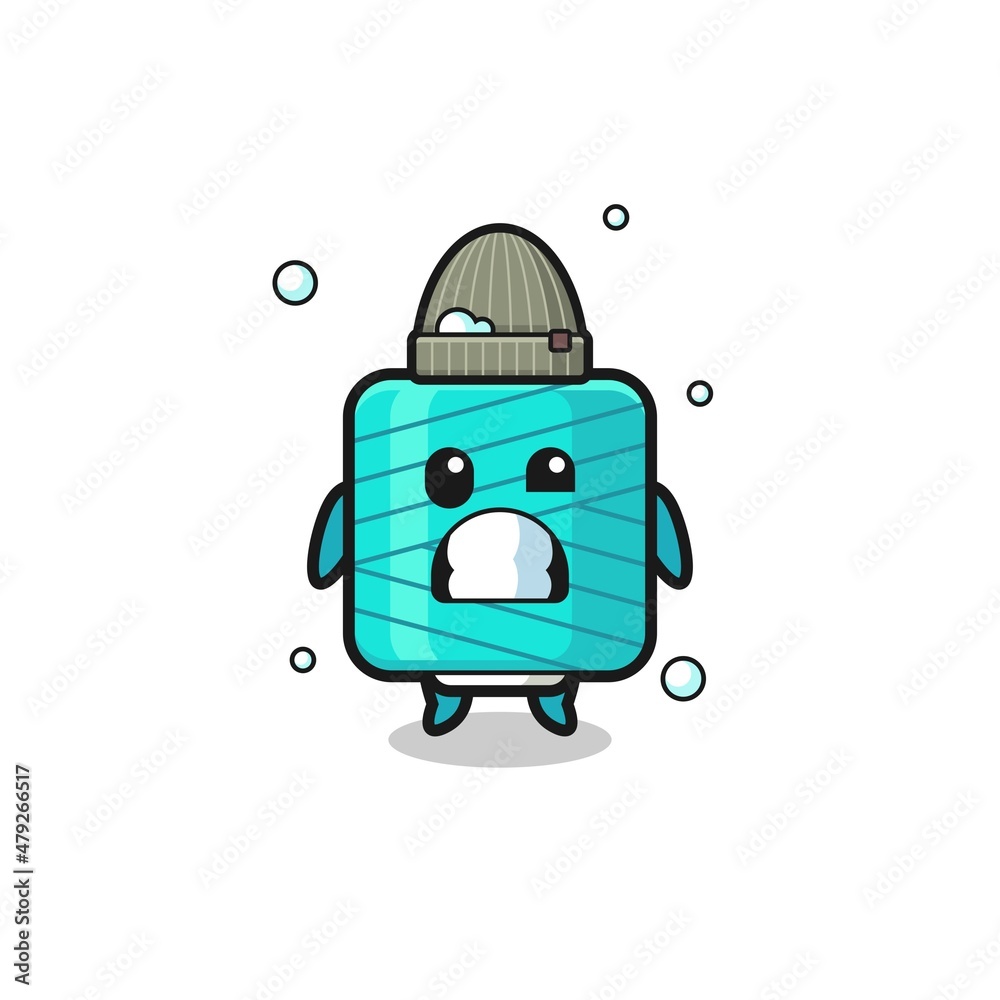 cute cartoon yarn spool with shivering expression cute cartoon yarn spool with shivering expression