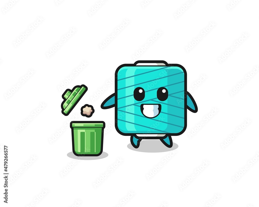 illustration of the yarn spool throwing garbage in the trash can illustration of the yarn spool throwing garbage in the trash can