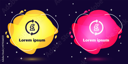 Set line Coin money with pound sterling symbol icon isolated on blue background. Banking currency sign. Cash symbol. Abstract banner with liquid shapes. Vector