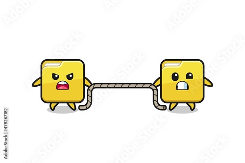 cute folder character is playing tug of war game