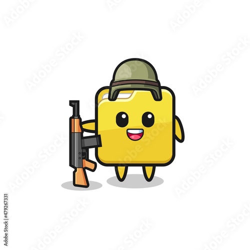 cute folder mascot as a soldier