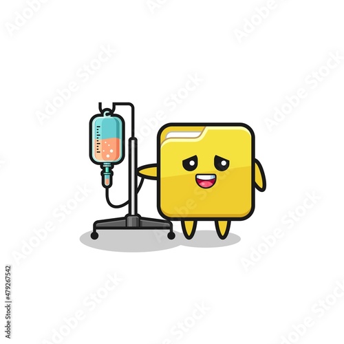 cute folder character standing with infusion pole