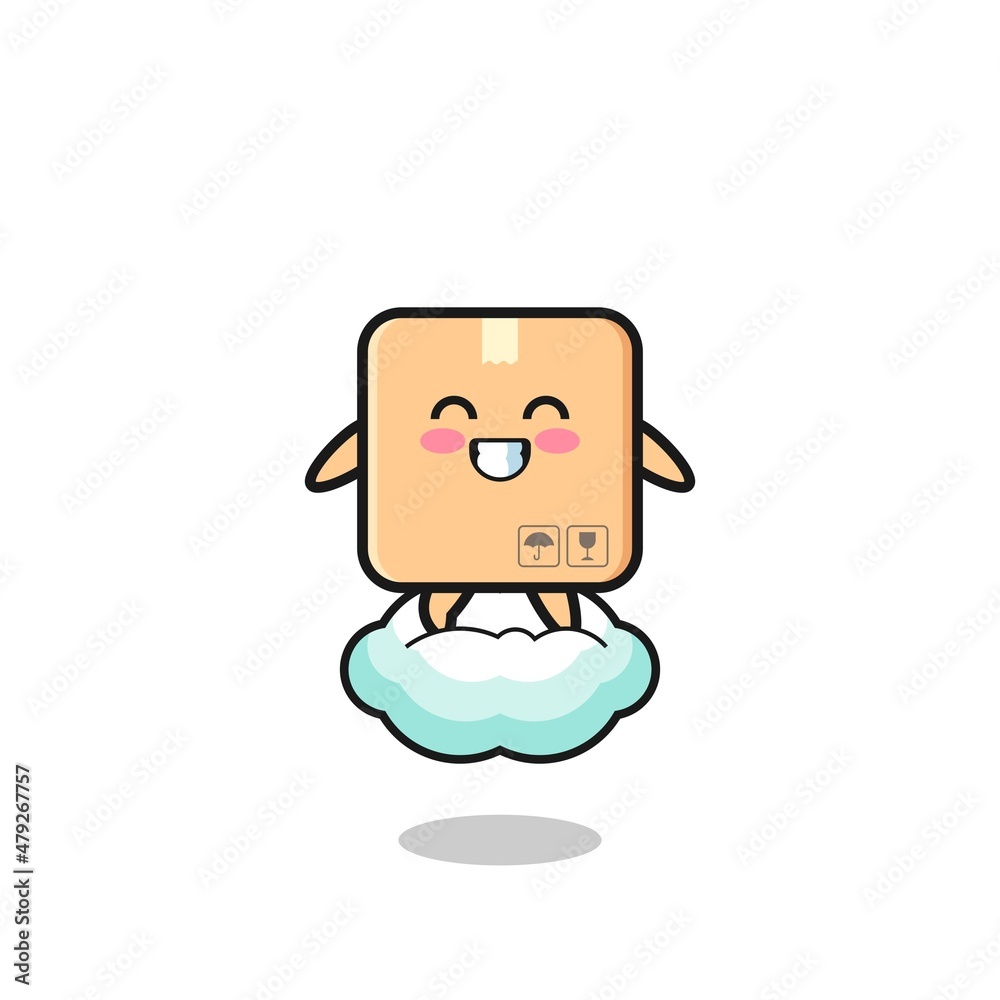 cute cardboard box illustration riding a floating cloud cute cardboard box illustration riding a floating cloud