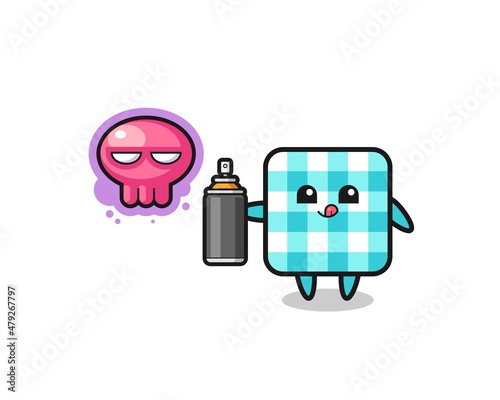 checkered tablecloth cartoon make a graffiti with a spray paint