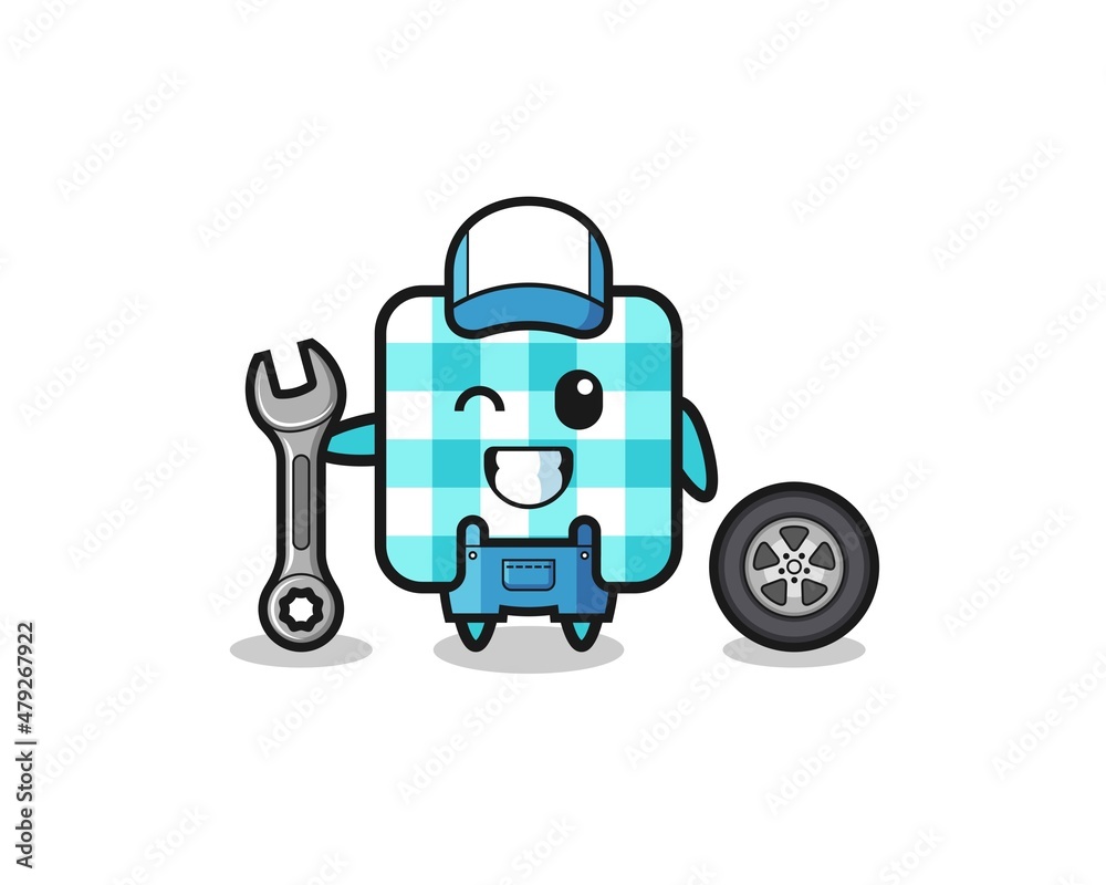 the checkered tablecloth character as a mechanic mascot the checkered tablecloth character as a mechanic mascot