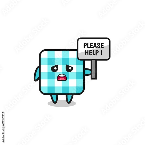 cute checkered tablecloth hold the please help banner
