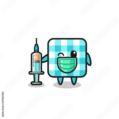 checkered tablecloth mascot as vaccinator