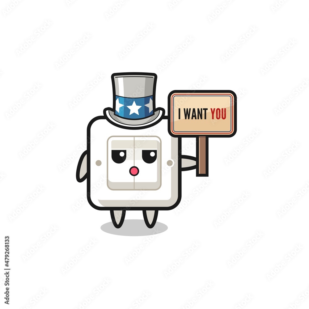 light switch cartoon as uncle Sam holding the banner I want you