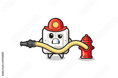 light switch cartoon as firefighter mascot with water hose