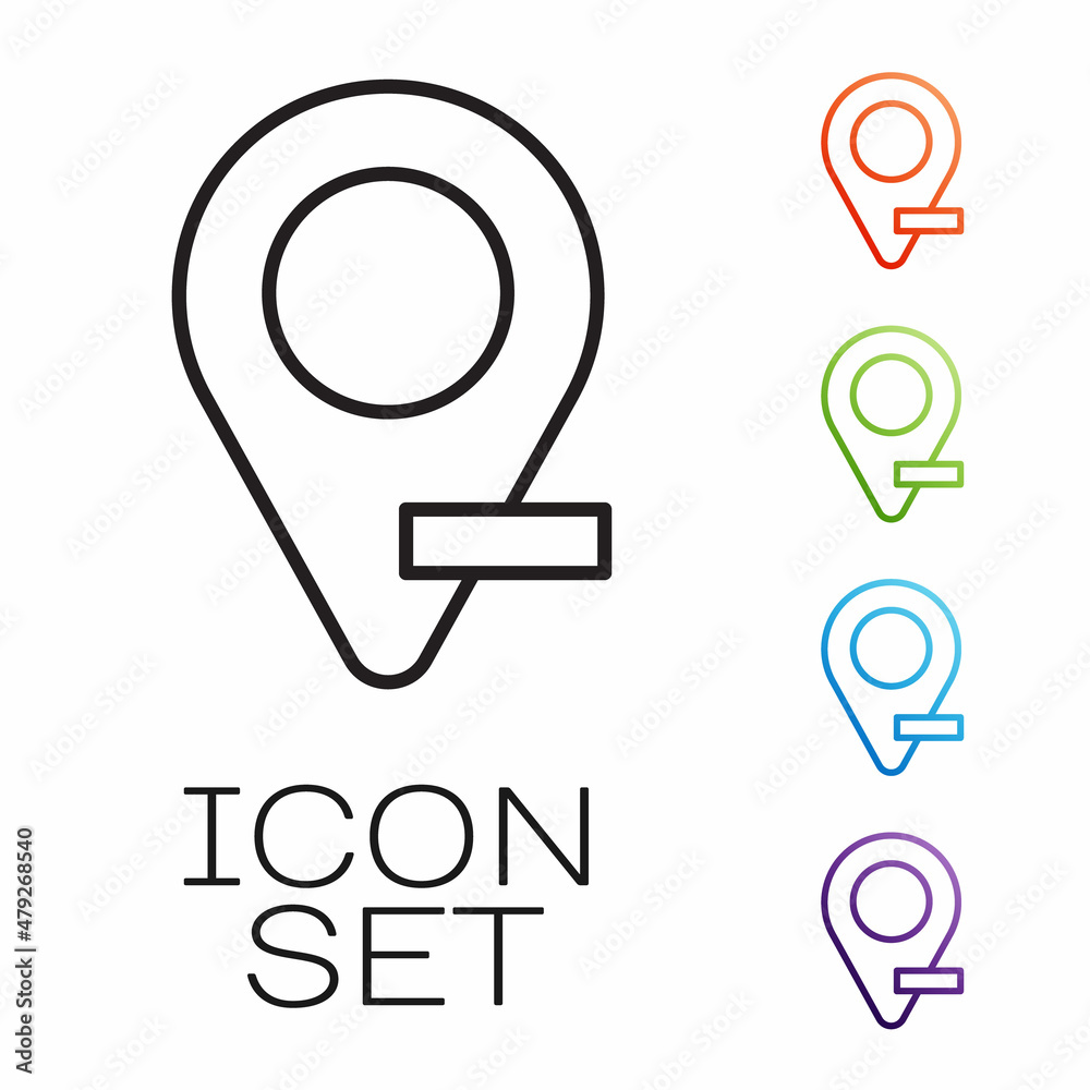 Black line Map pin icon isolated on white background. Navigation, pointer, location, map, gps, direction, place, compass, search concept. Set icons colorful. Vector Black line Map pin icon isolated on white background. Navigation, pointer, location, map, gps, direction, place, compass, search concept. Set icons colorful. Vector