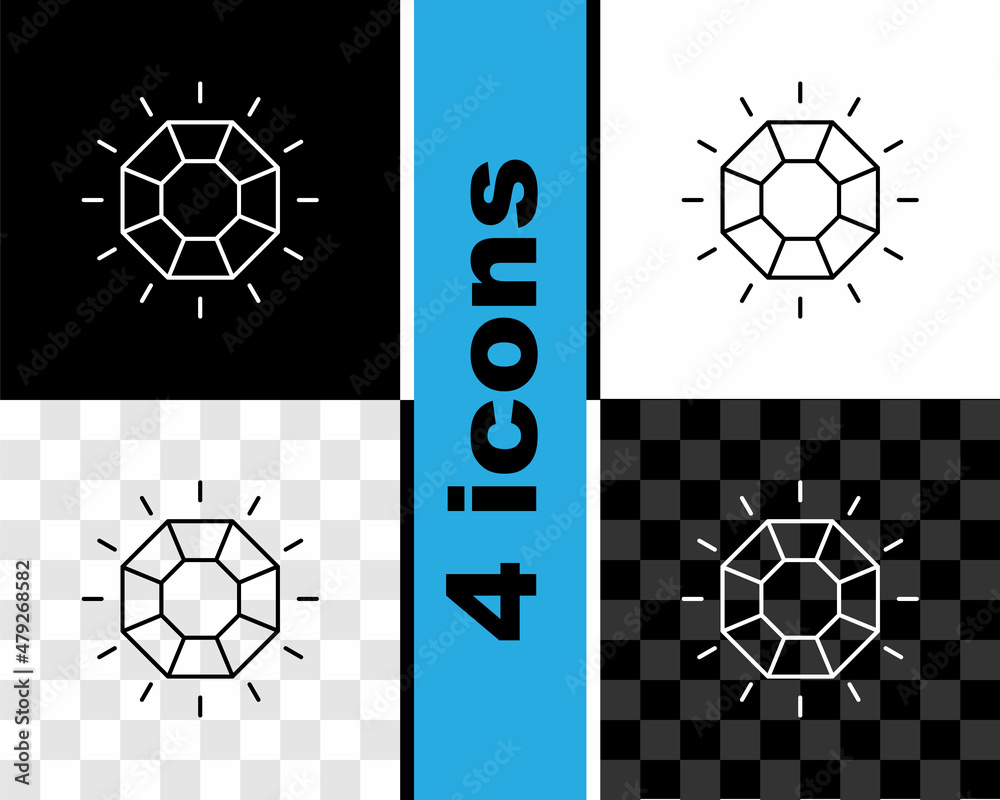 Set line Diamond icon isolated on black and white, transparent background. Jewelry symbol. Gem stone. Vector Set line Diamond icon isolated on black and white, transparent background. Jewelry symbol. Gem stone. Vector