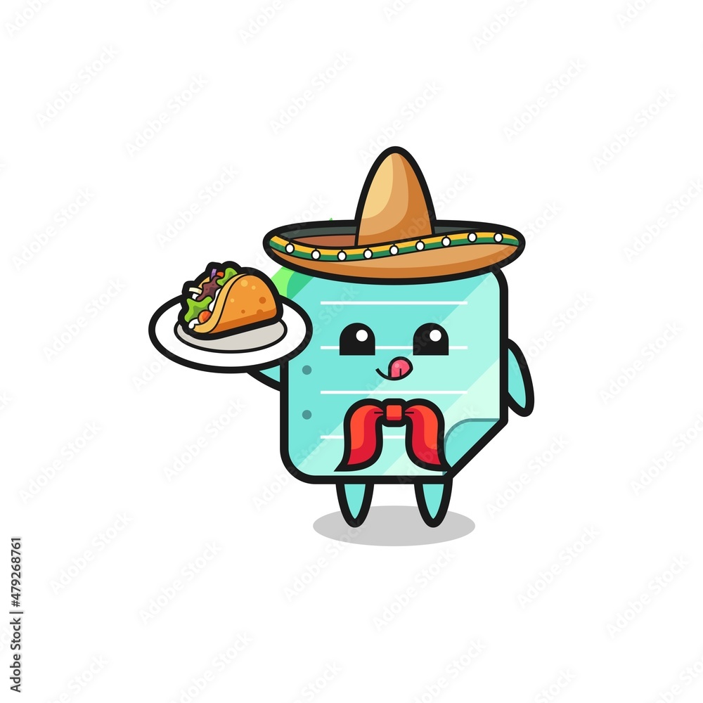 blue sticky notes Mexican chef mascot holding a taco blue sticky notes Mexican chef mascot holding a taco
