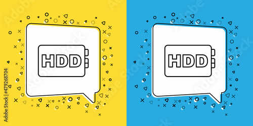 Set line Hard disk drive HDD icon isolated on yellow and blue background. Vector