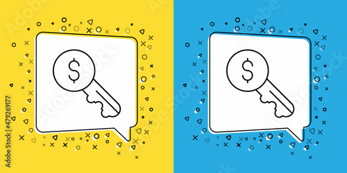 Set line Rent key icon isolated on yellow and blue background. The concept of the house turnkey. Vector